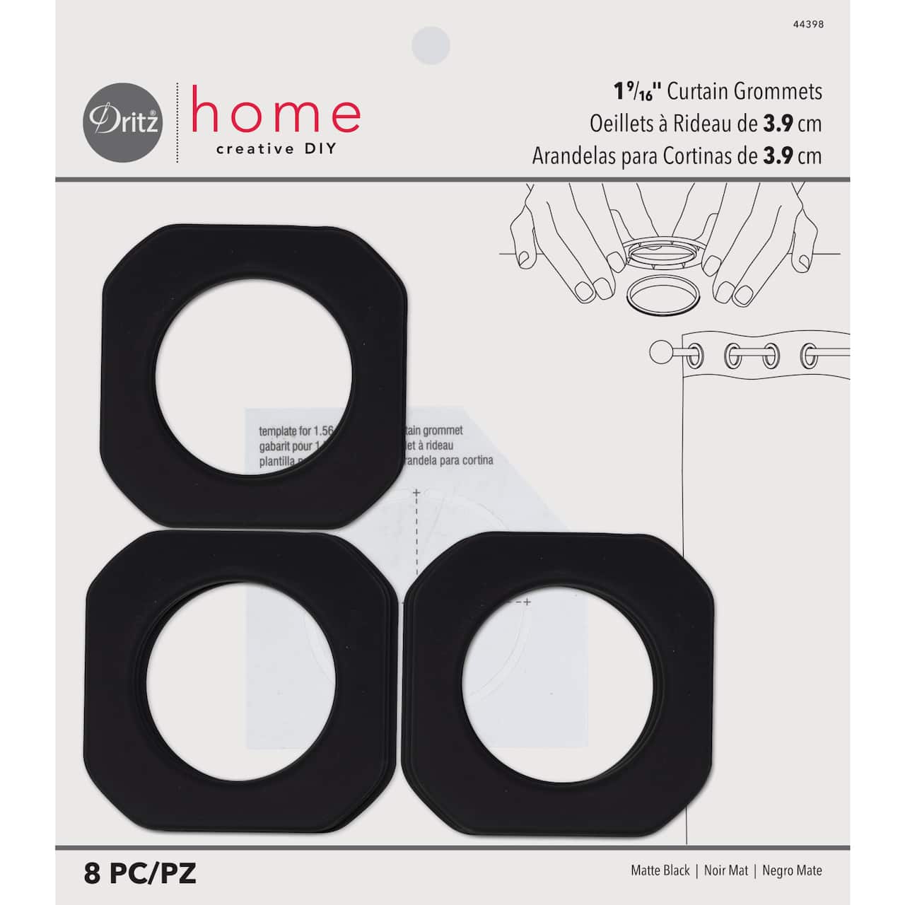 Dritz® Home Matte Black 1.562" Square Curtain Grommets, 8ct.